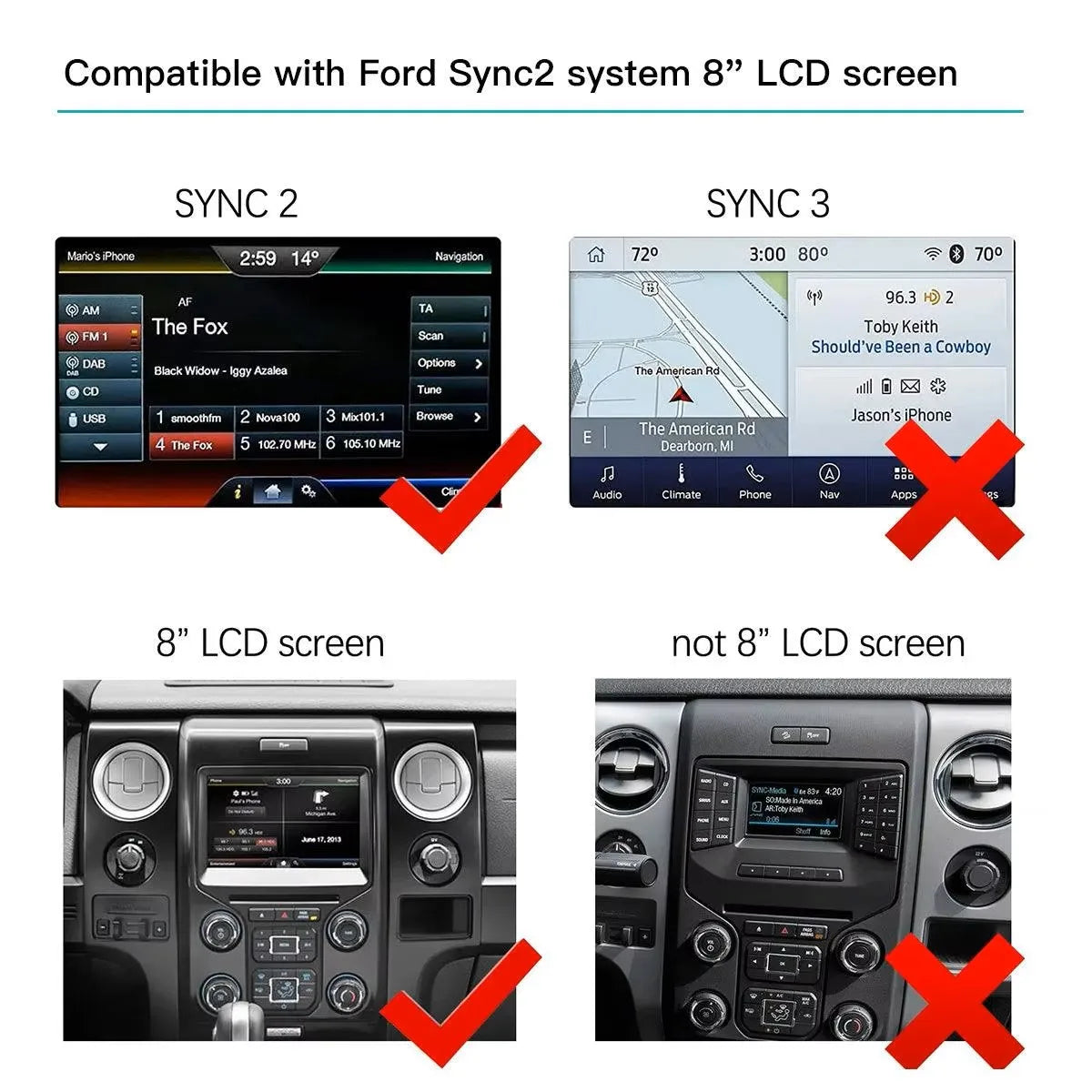 For Ford Sync2 System Explorer Focus Fiesta C-max Edge F-150 Fusion Taurus Wireless Carplay Android Auto Mirror Link Airplay