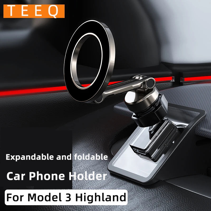 Adjustable Magnetic Car Phone Holder Mount for Tesla Model 3 Highland ModelY 2019-2024 Metal Car Phone Support Frame Accessories