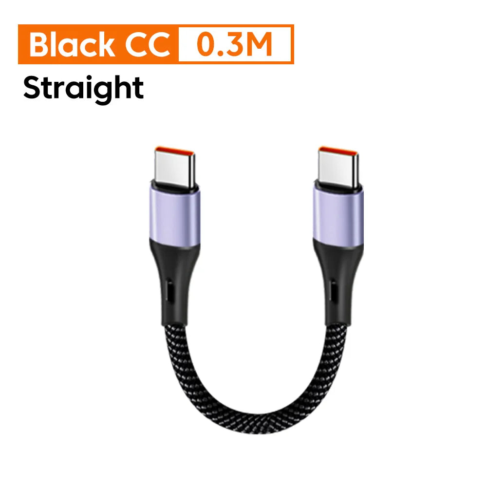 0.15/0.3M Short Cable 66W USB A/ USB C to Type C Fast Charging Cable Elbow Portable Power Bank Data USB C Cord For iPhone 15 16