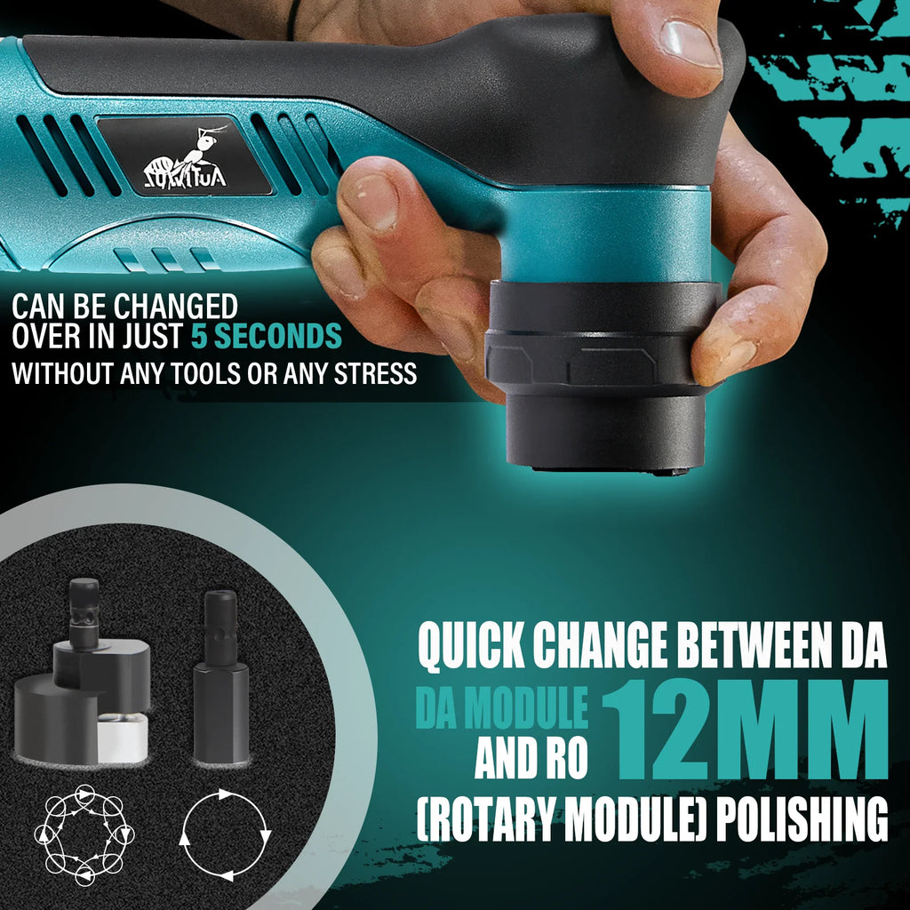 AUTIWOZ Cordless Mini Polisher 6-Speed Quick Change 1/3in 12mm & 3mm Dual Action Rotary 2.0Ah Battery Car Detailing Buffer