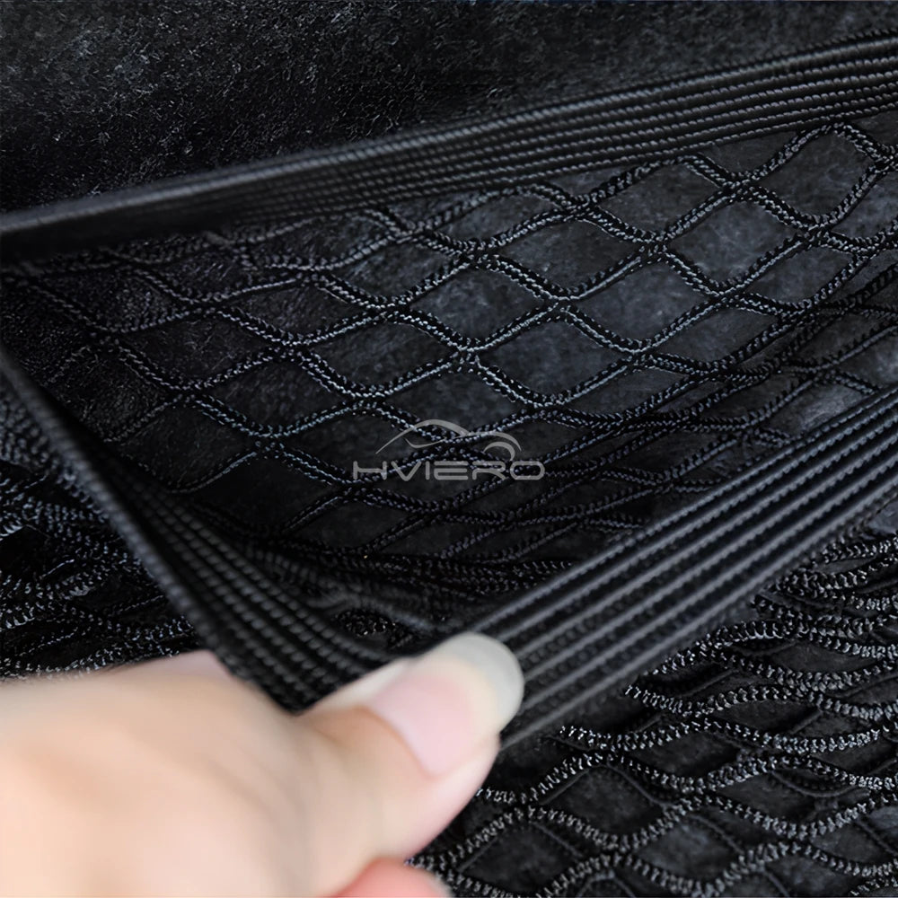 1X Car Back Rear Trunk Organizer Net Mesh Seat Elastic String Magic Sticker Universal Storage Bag Pocket Auto Put Paper Stowing