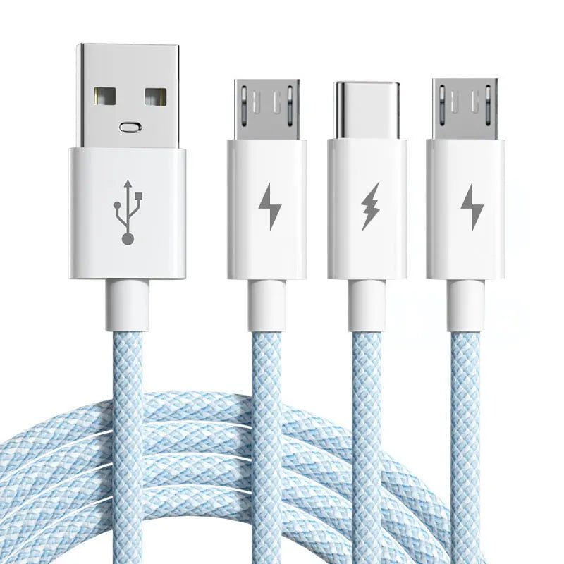 MVQF 3in1 66W Super Fast Charging Macarone Braided  Data Cable, Suitable for Iphone Huawei Xiaomi Android Type C Charging Cable