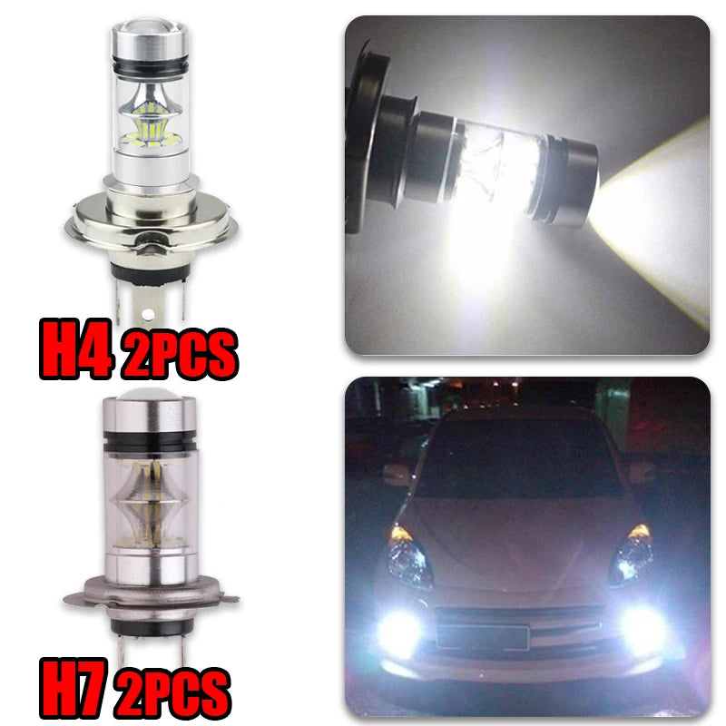 2PCs H4 H7 LED Car Fog Headlight DRL Bulbs Super Bright White Led Car Driving Fog Light Lamp Auto Fog Lamps Auto Accessories