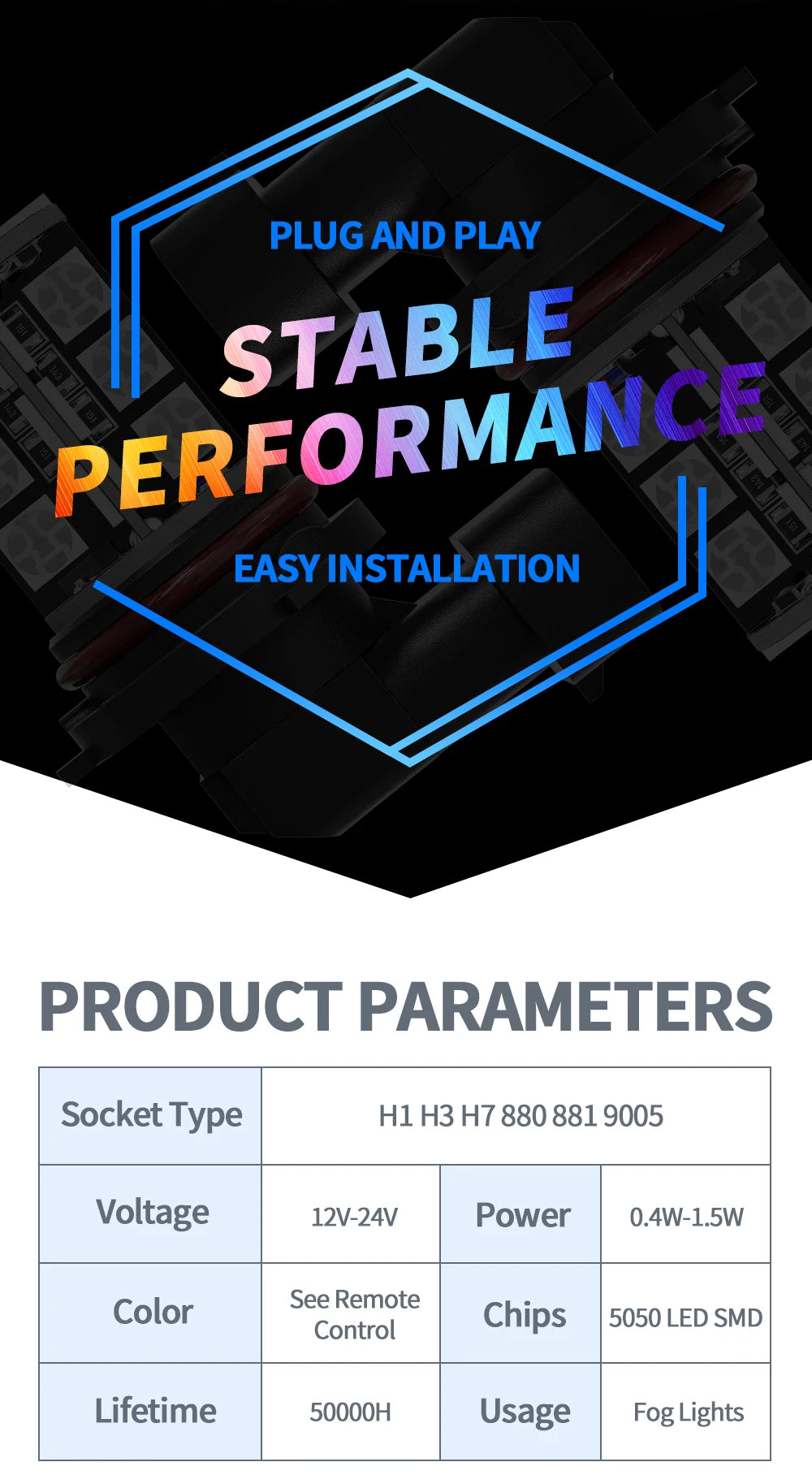 2pcs LED Car RGB Fog Lights LED H7 H1 H3 H4 H11/H8/H9 9005/HB3 9006/HB4 H27/880 H27/881 Headlight DRL Lamps With Remote Control