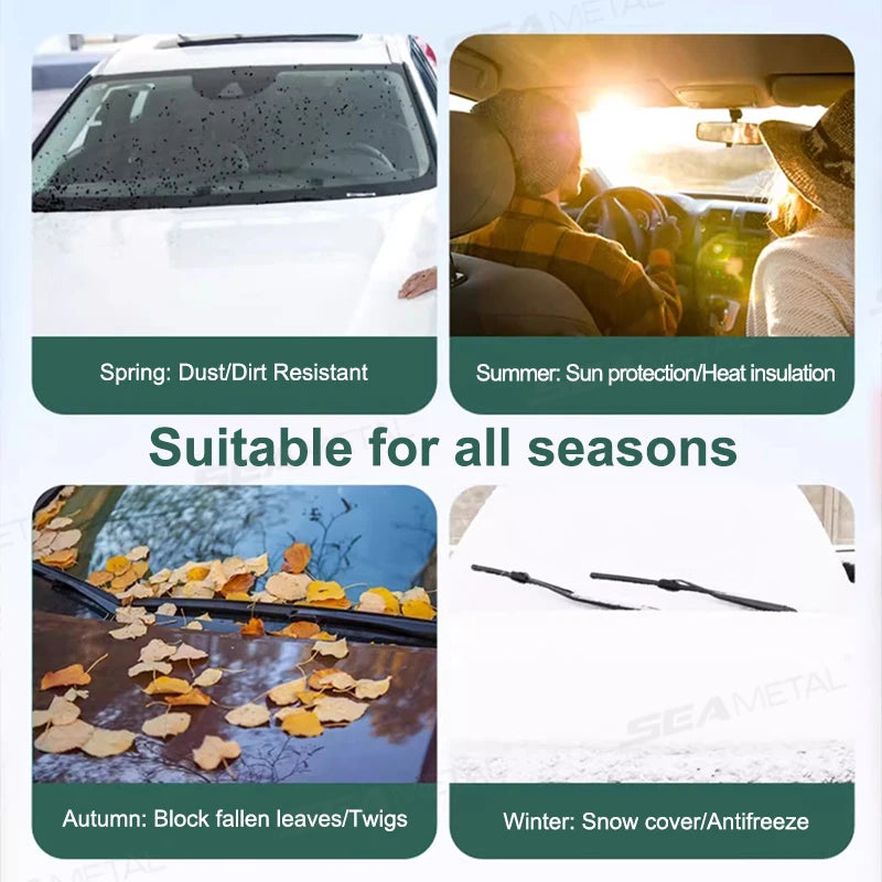 SEAMETAL Winter Car Snow Shield Universal Windshield Snow Cover Sunshade Protection Cover with Windproof Strap Anti-Thief Design