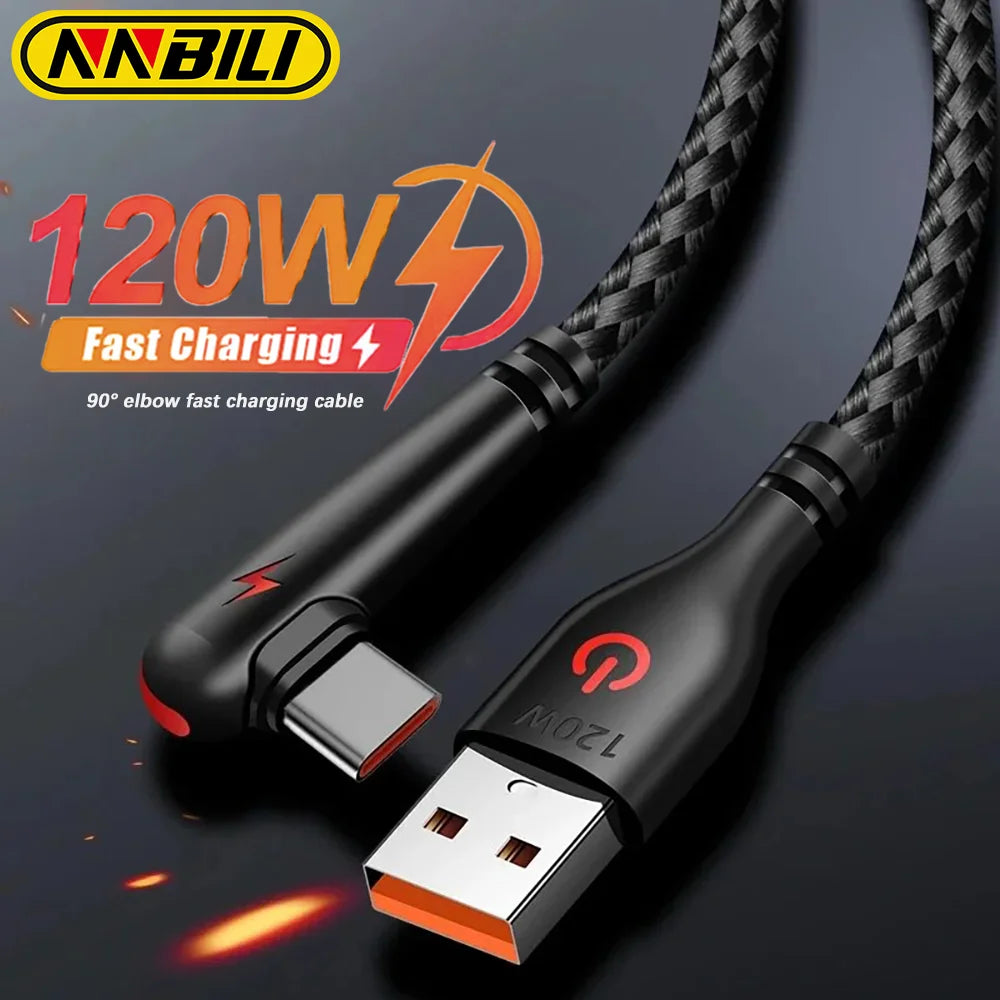  NNBILI 120W USB To Type-C Cable 90° Elbow Mobile Phone Fast Charging For Huawei Mate 60 40 Xiaomi Samsung Phone Charging Cord