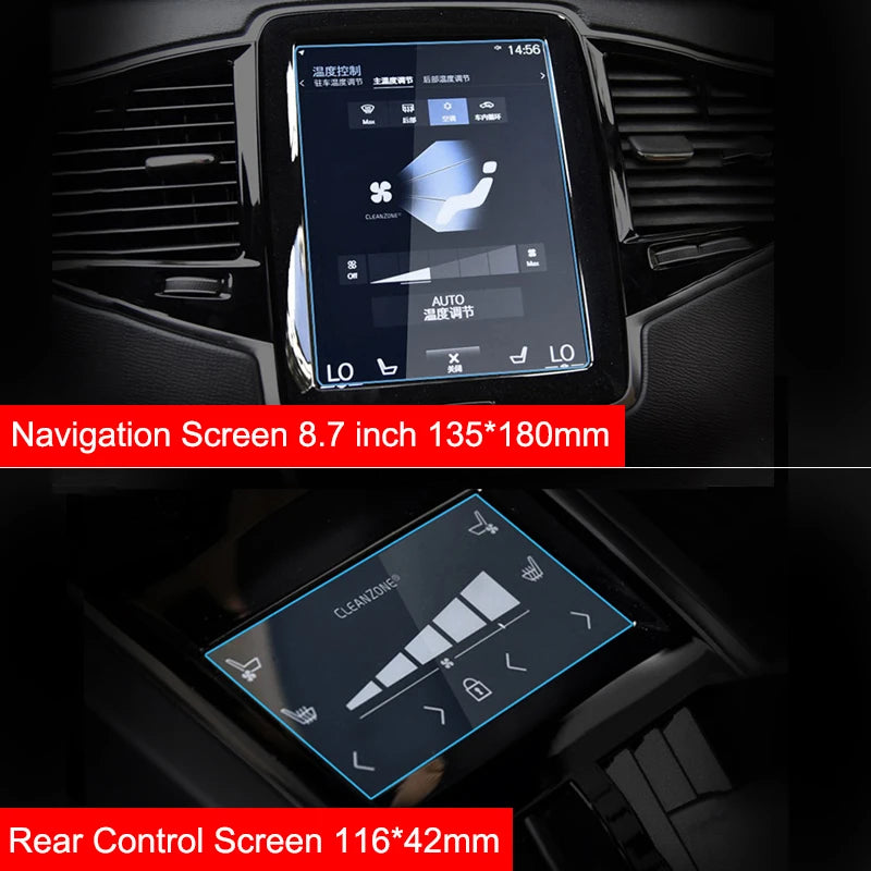 Tempered galss Film For Volvo XC40 XC60 XC90 V90 V60 2016-2021 Car GPS Navigation Screen Film + Rear Climate A/C Screen