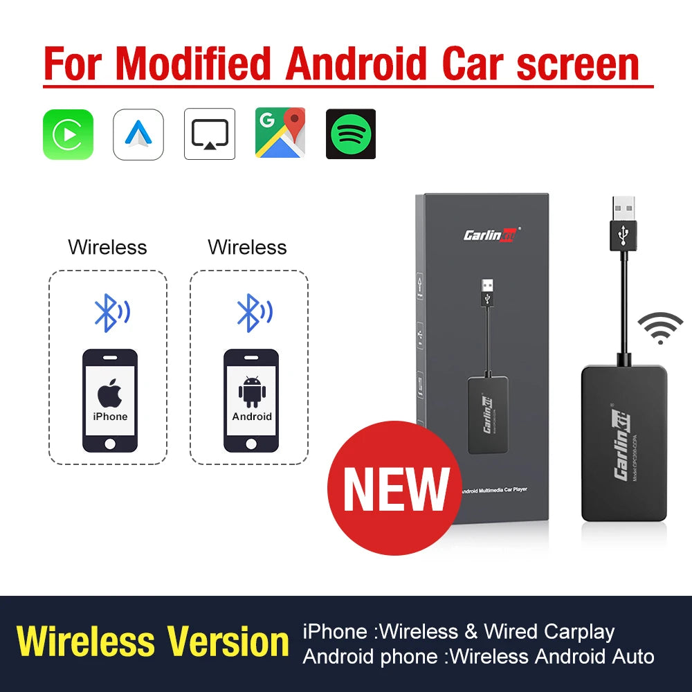 CarlinKit Car Android Auto CarPlay Wired&Wireless Adapter For Android System Car Head Unit Waze Spotify Mirrorlink Split Screen