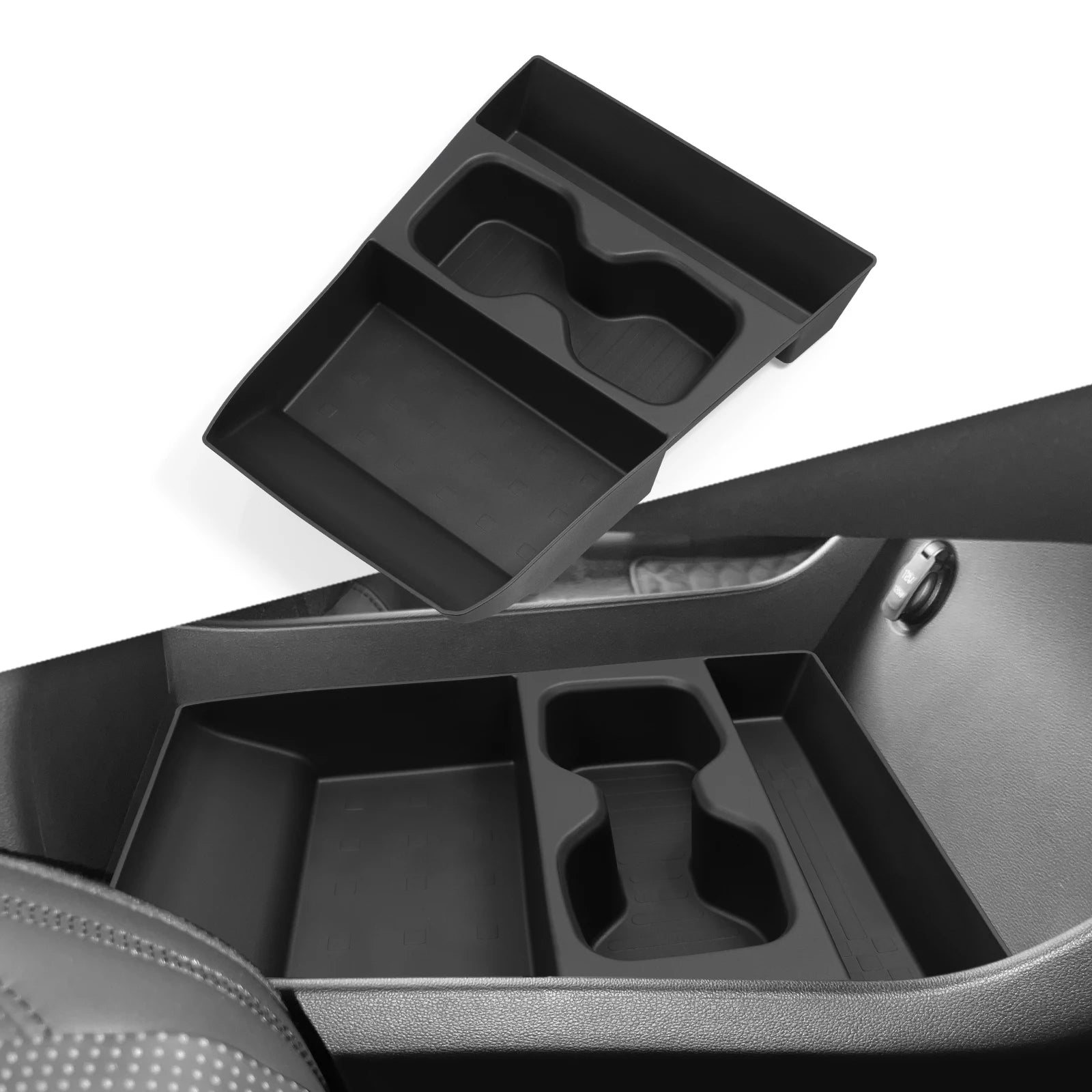 for Hyundai Santa Fe 2024 2025 2026 Storage Box Cup Holder Anti Dirt Pad Car Interior Accessories Organizer Tidying Black
