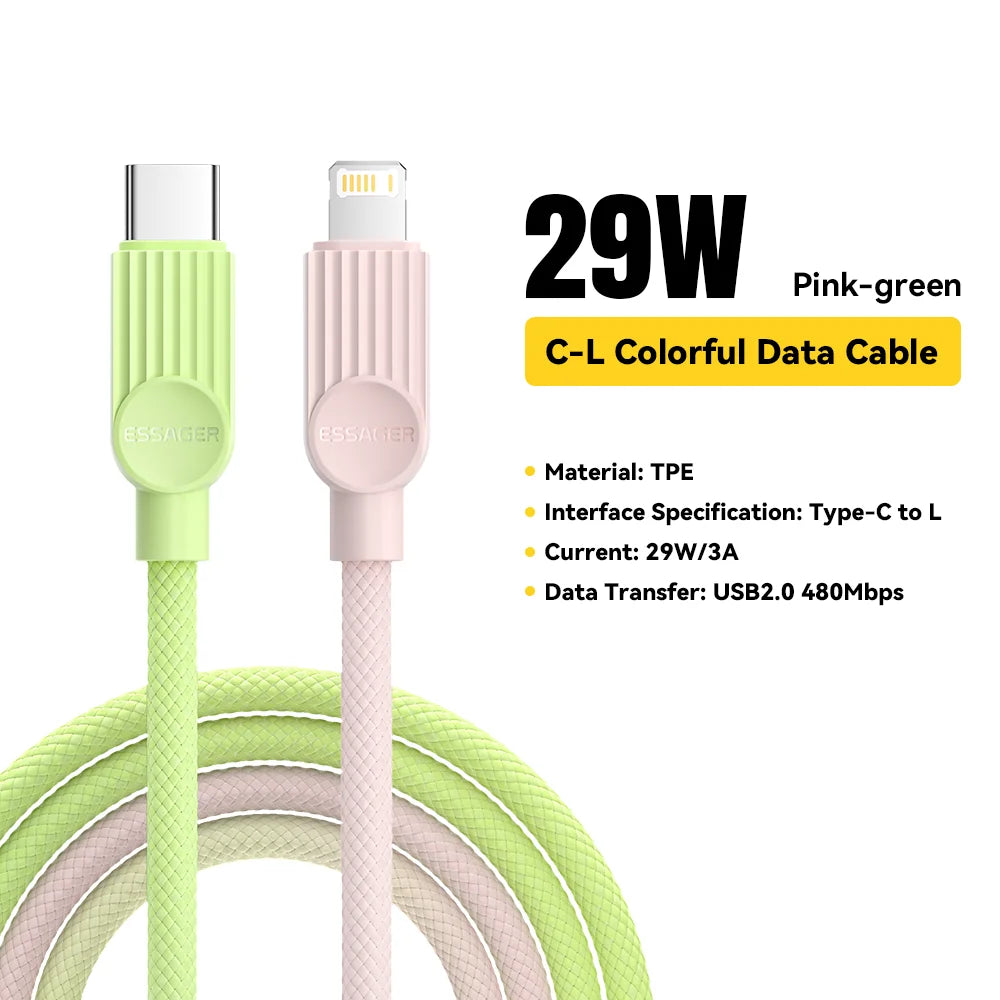 Essager USB C Color Cable For iPhone 14 13 12 11 Pro Max Xs iPad Macbook Wire 29W PD Fast Charging Type C To Lighting Data Cord
