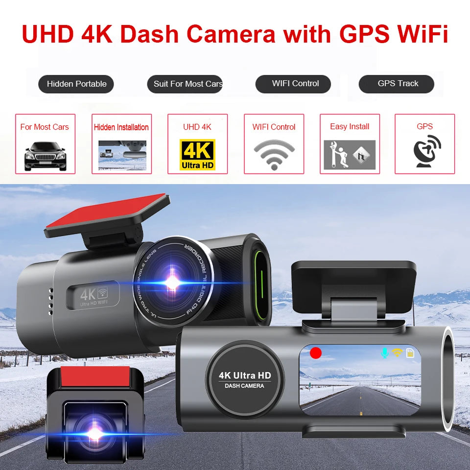 Dash Cam 4K GPS WIFI APP 24H Night Vision Mini Optional Rear Lens Dashcam Car DVR Video Recorder Camera For Car Black Box