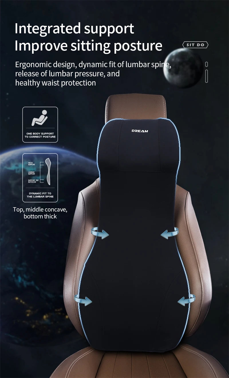 Car Leather Headrest Lumbar Support Memory Foam Car Rest Neck Pillow Back Cushion Seat Waist Supports Car Interior Accessories