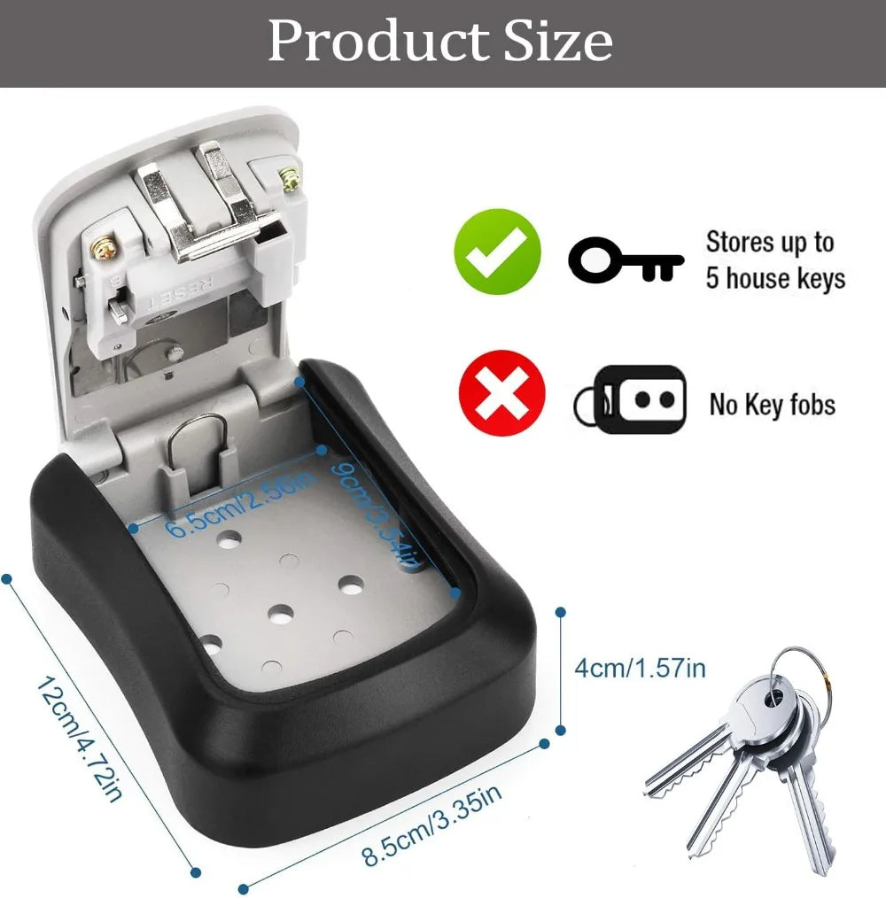 Key Safe Wall Mounted Waterproof Lock Box Security Key Box with Resettable 4 Digit Combination Heavy Duty Key Cabinet Outdoor