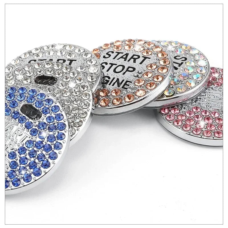 1Pcs Car Start Switch Button Car Decorative Diamond Stickers Rhinestone Ring Circle Trims Protective Cover Car Accessories