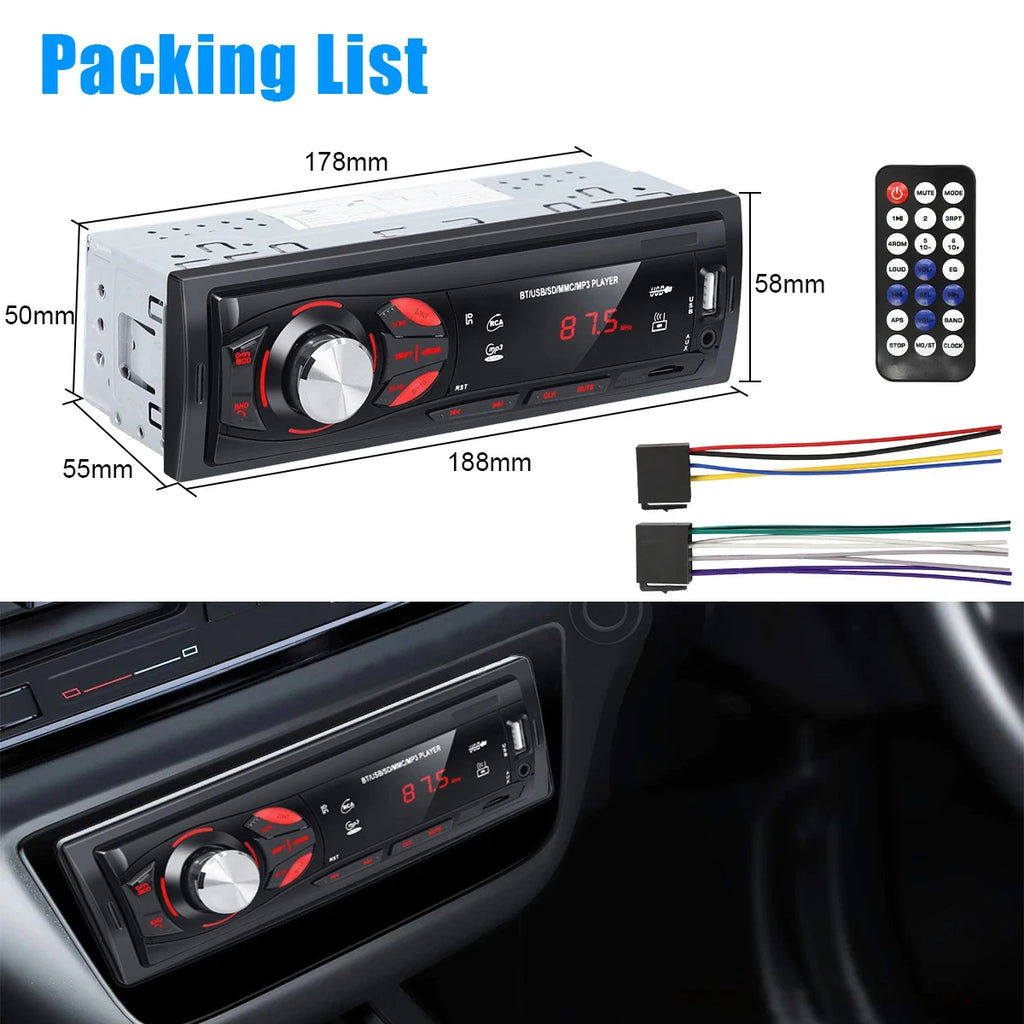 PHONEPACE Bluetooth Car Stereo 4x15W Car Audio FM Radio MP3 Player USB/SD/AUX Hands Free Calling with Wireless Remote Control