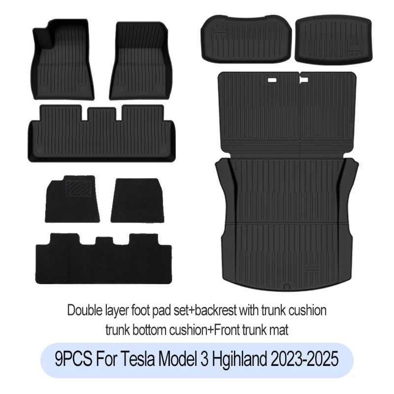 2023-2025 For Tesla Trunk Mat For  Model 3 highland Floor Mat  Luggage Mat TPE waterproof Anti-Slip Set Floor Liner Mats
