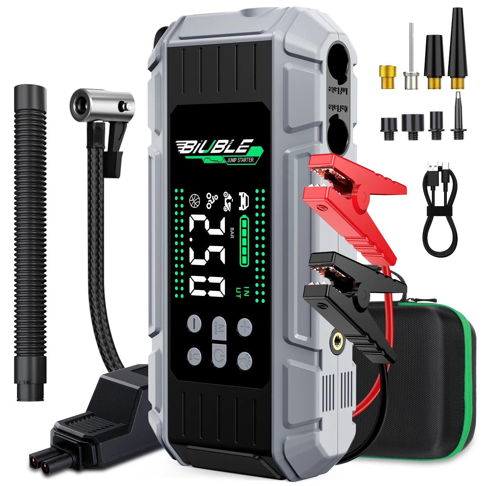 Car Jump Starter Pump Air Compressor Starting Device Booster 59.2Wh Power Bank 12V Digital Tire Inflator 150PSI