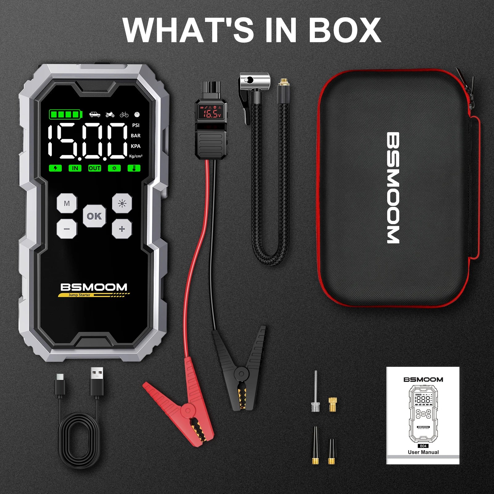 Car Jump Starter Pump Air Compressor Starting Device Booster 59.2Wh Power Bank 12V Digital Tire Inflator 150PSI