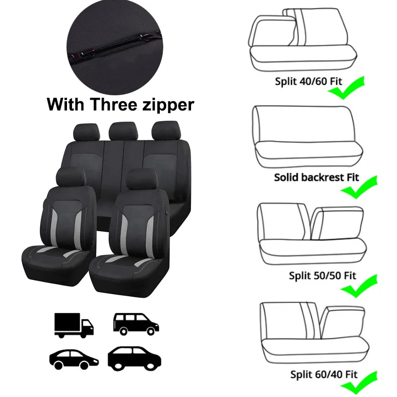 AUTOKING Universal Gray Mesh Seat Covers For Car With 3 Zipper Rear Seat Split Airbag Compatible Fit For Most Car SUV Truck VAN