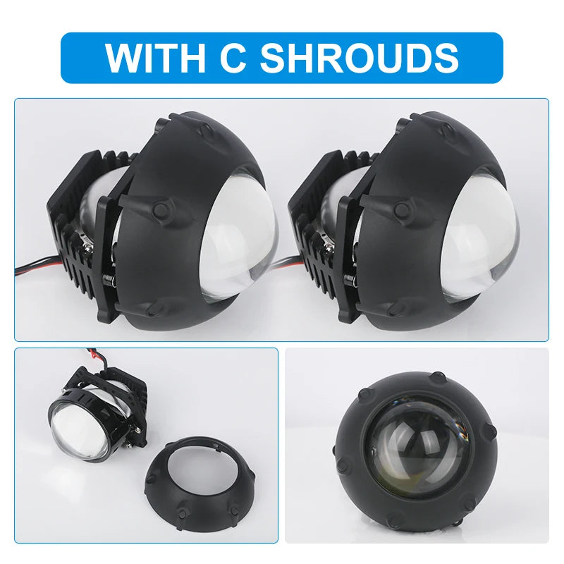 NLpear 2PCS 3 Inch Bi LED Projector Headlights Lenses for Hella LED Lights Projector 120W 40000LM Diode Headlamp Car Accessories