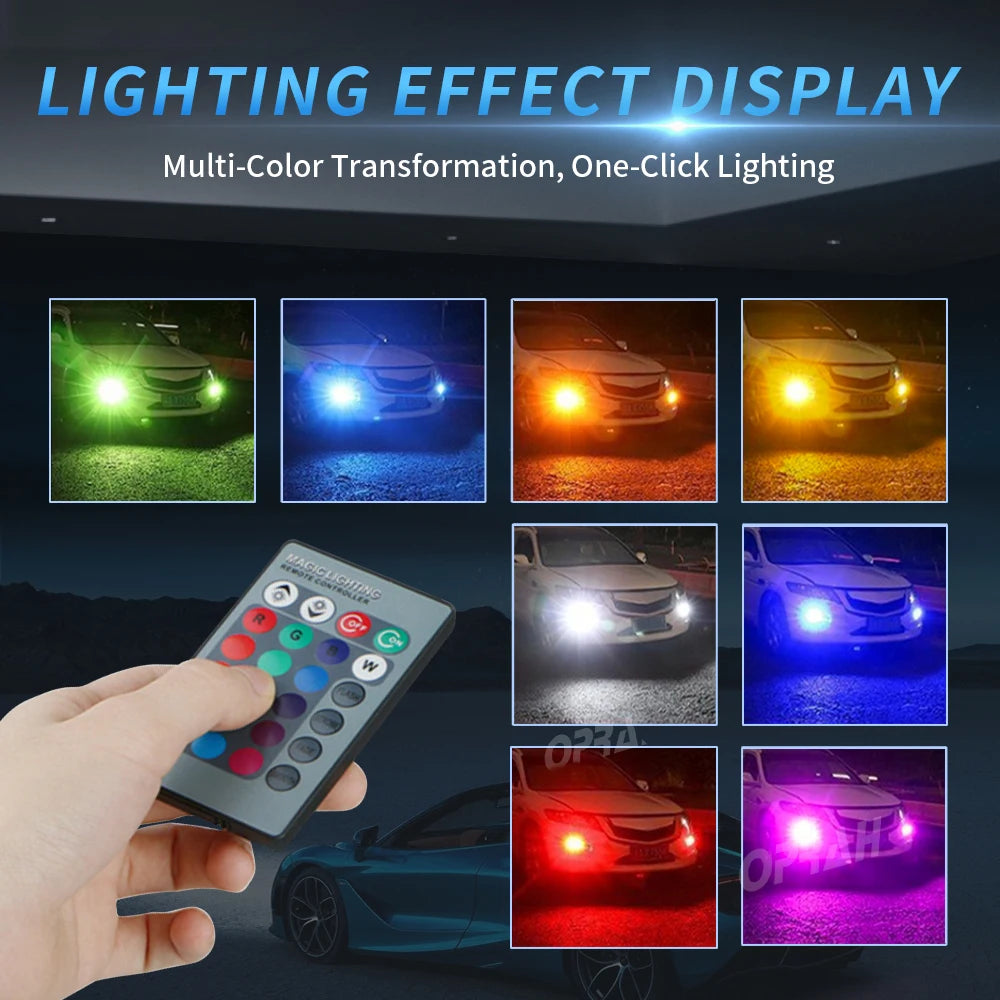 2pcs LED Car RGB Fog Lights LED H7 H1 H3 H4 H11/H8/H9 9005/HB3 9006/HB4 H27/880 H27/881 Headlight DRL Lamps With Remote Control