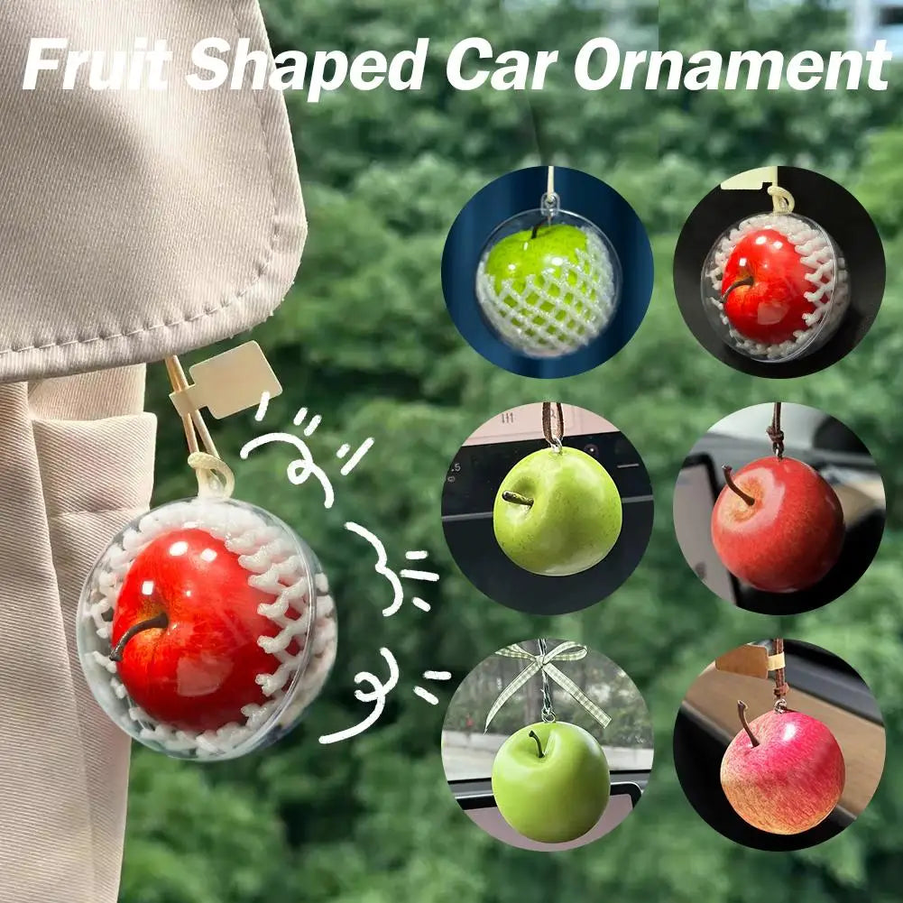 Creative Apple Car Pendant Hanging Ornament Safe Travel Keychain Car Rearview Mirror Decoration Ornament Auto Interior Accessory
