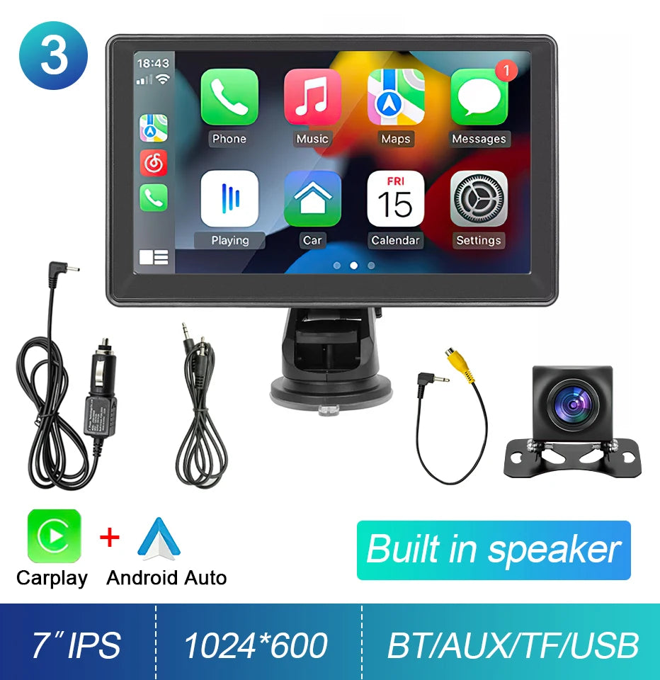 Portable Touch Screen 7inch IPS CarPlay Android Auto Car Radio Multimedia Video Player GPS Navigation  Wifi  Rear View Camera