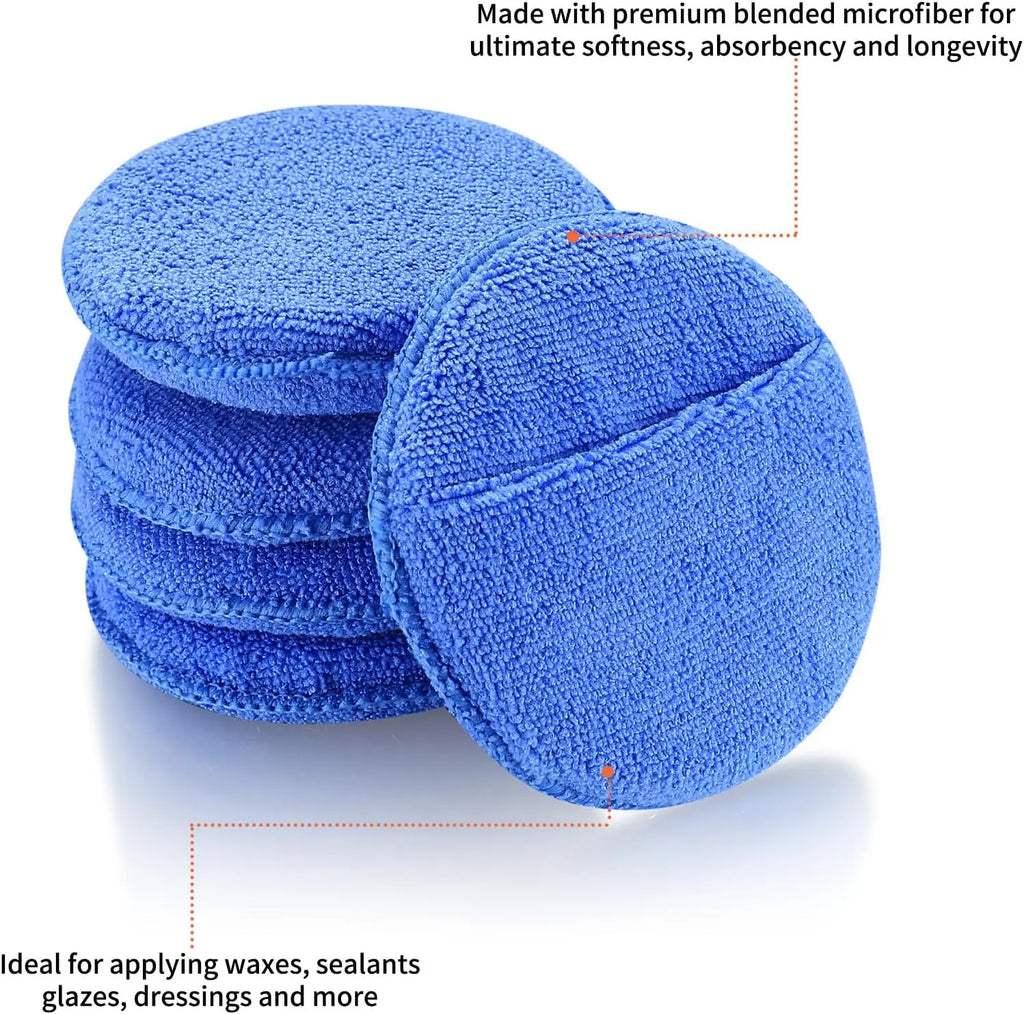 10Pcs Car Waxing Polish Sponges 5 Inch Car Detailing Wax Applicator Pads Round Pocket Microfiber Foam Sponges Car Cleaning Tools