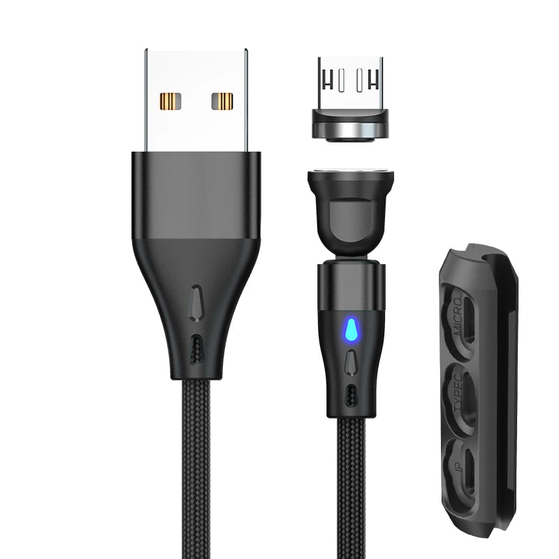 540 Rotate Magnetic Cable 3A Fast Charging Micro USB Type C Cable For iPhone 15 14 Xiaomi Samsung Data Cord with Storage Case