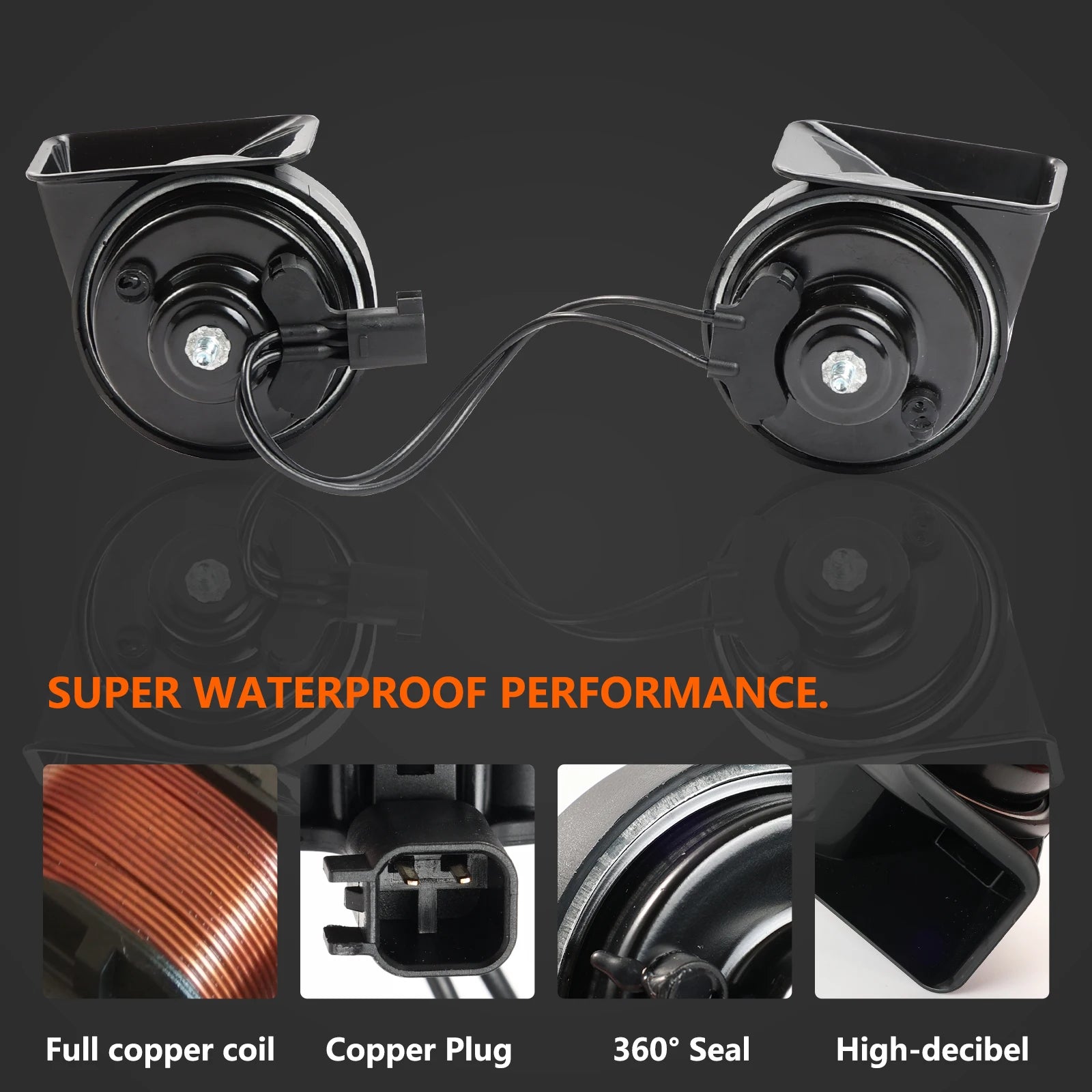 Pair of 12V 120db Twin Tone Snail Horn For Ford Fiesta Focus Fusion Mondeo Crown Victoria Mustang EcoSport Espace Explorer Edge