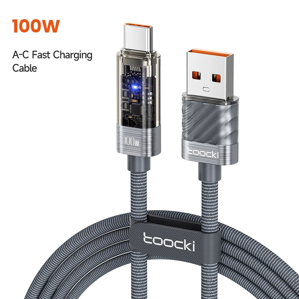 Toocki 100W USB Type C Cable Auto Power-off QC4.0 6A Fast Charging Type C Cable for iPhone 15 Samsung S23 S22 Xiaomi Huaiwei