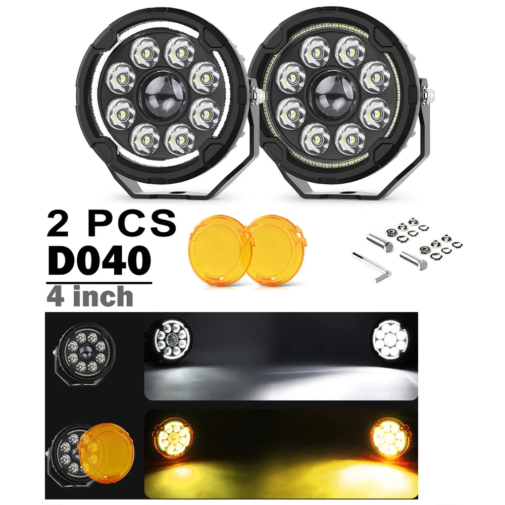 BraveWAY LED Motorcycle Spot Light 4.5 Inch Driving Lamps for Moto Off-Road Truck Tractor 4x4 Work UTV Auxiliary Headlights