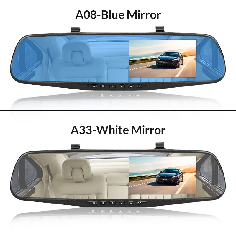 E-ACE Dash Cam 4.3 Inches Car DVR Rearview Mirror Driving Recorder Dual Lens Front and Rear Camera Video Recorder Black Box