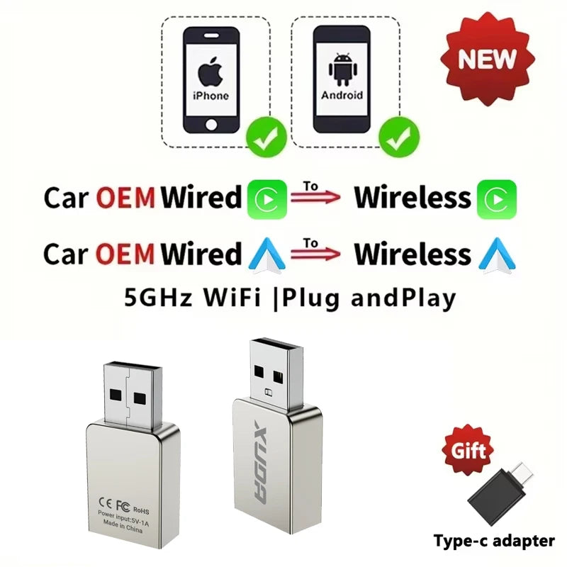 XUDA 2025  Wireless CarPlay Android Auto Wireless Adapter Smart Mini Box Plug And Play WiFi Fast Connect Universal For Nissan