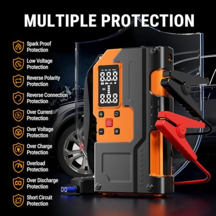 Car Battery Jump Starter with Air Compressor - 5000A 150PSI 120W Portable Car Jump Starters for All Gas Engines and 10L Diesel