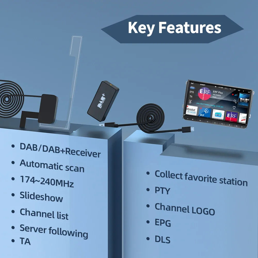 DAB+ Antenna for Android Car Radio With USB Adapter GPS Stereo DAB Receiver Player Automatic Scan Support Channel List LOGO