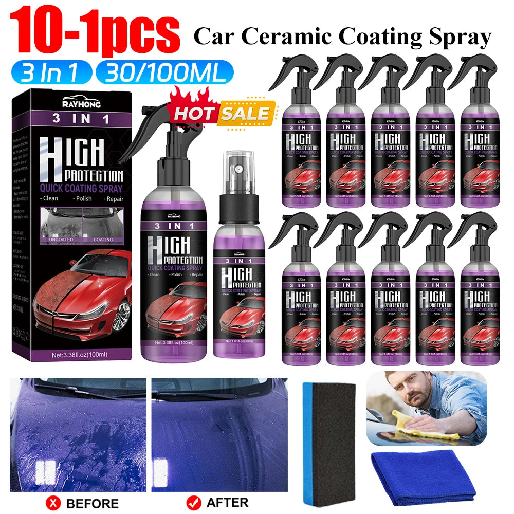 3 In 1 High Protection Quick Ceramic Coating Spray Powerful Auto Nano Spray Car Wax Polishing Spray Scratch Remover Car Products