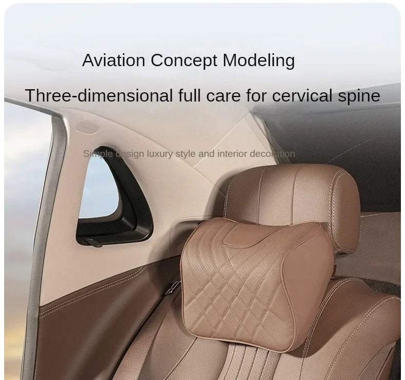 Car Neck Pillow Memory Foam Leather Auto Headrest And Back Cushion Set Seat Lumbar Waist Support Sewing Head Protective Cover