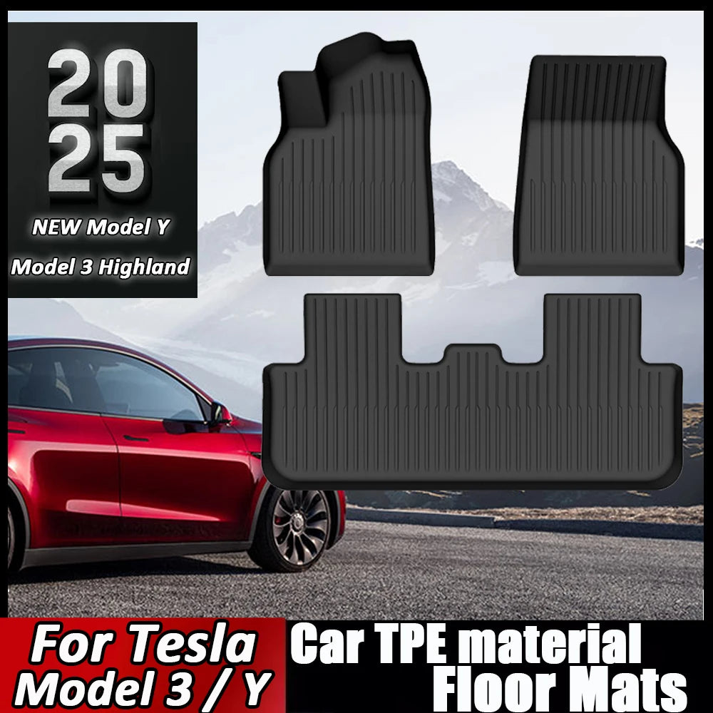 TPE Car Floor Mats For Tesla Model 3 Highland New Model Y 2019-2025 Luggage Mat Set Four Seasons Waterproof Anti-slip Trunk Mat