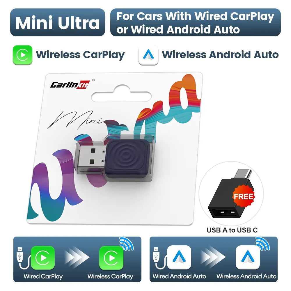 Mini Ultra 3 CarlinKit 5.0 Wireless Adapter Wireless CarPlay Android Auto For OEM Car Plug & Play WiFi Bluetooth Auto Connection