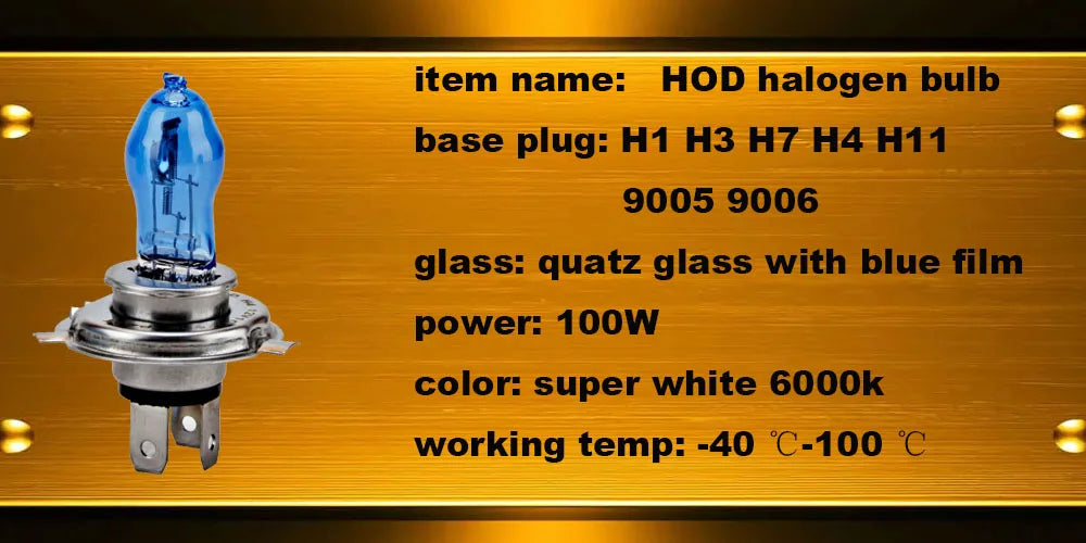 NEW HOD 100W replace original Halogen XENON light H7 H11 H4 9006 9005 H3 H1 car headlight lamp